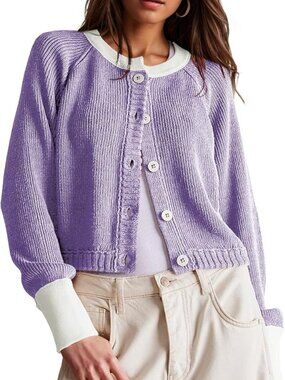 Lilac Purple Button Up Cardigan Sweater, Size M